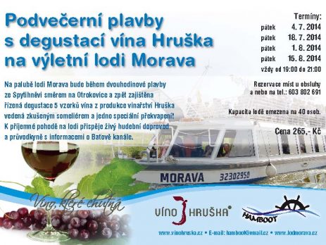 Podvečerní plavby s degustací vína Hruška na lodi Morava plakát